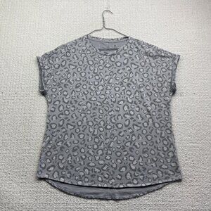 Tuff Athletics Women's XXL Grey Workout Tee Leopard Camo AOP Short Sleeve